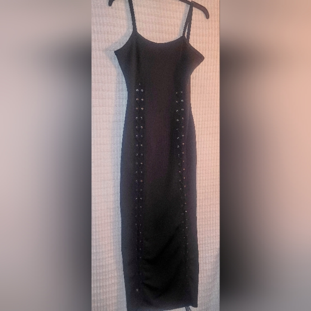 Sexy Double Lace Up Black Long Dress Maxi - Picture 3 of 8